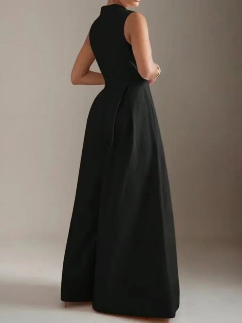 Wide Leg Sleeveless Zip Up Jumpsuit Black - Picture 4 of 5